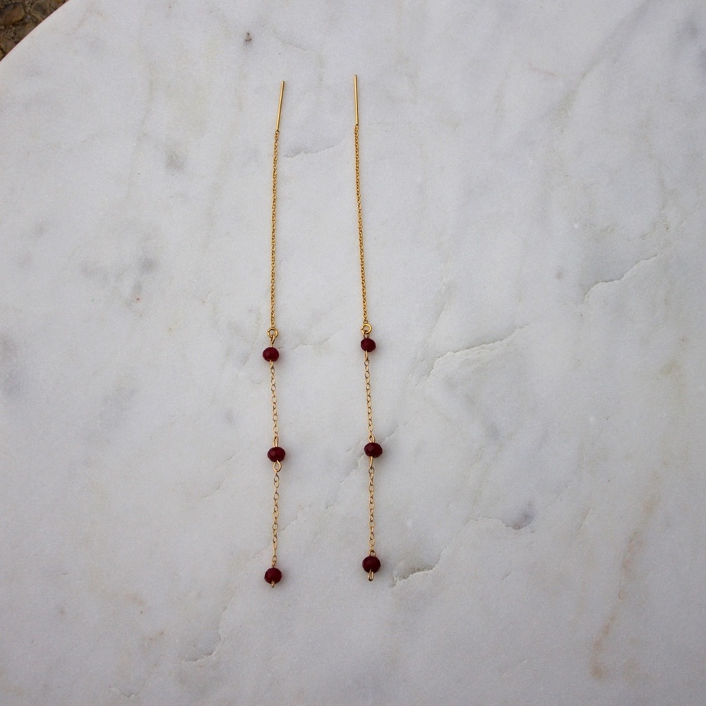 Gold Fill Three Ruby Threader - Picture 2 of 2